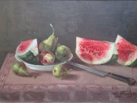 Pere e fette d'anguria  Olio su MDF - 50 x 33